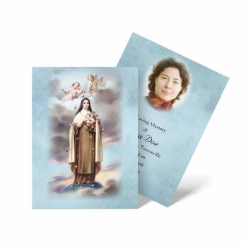 a religious card with an image of mary and angels