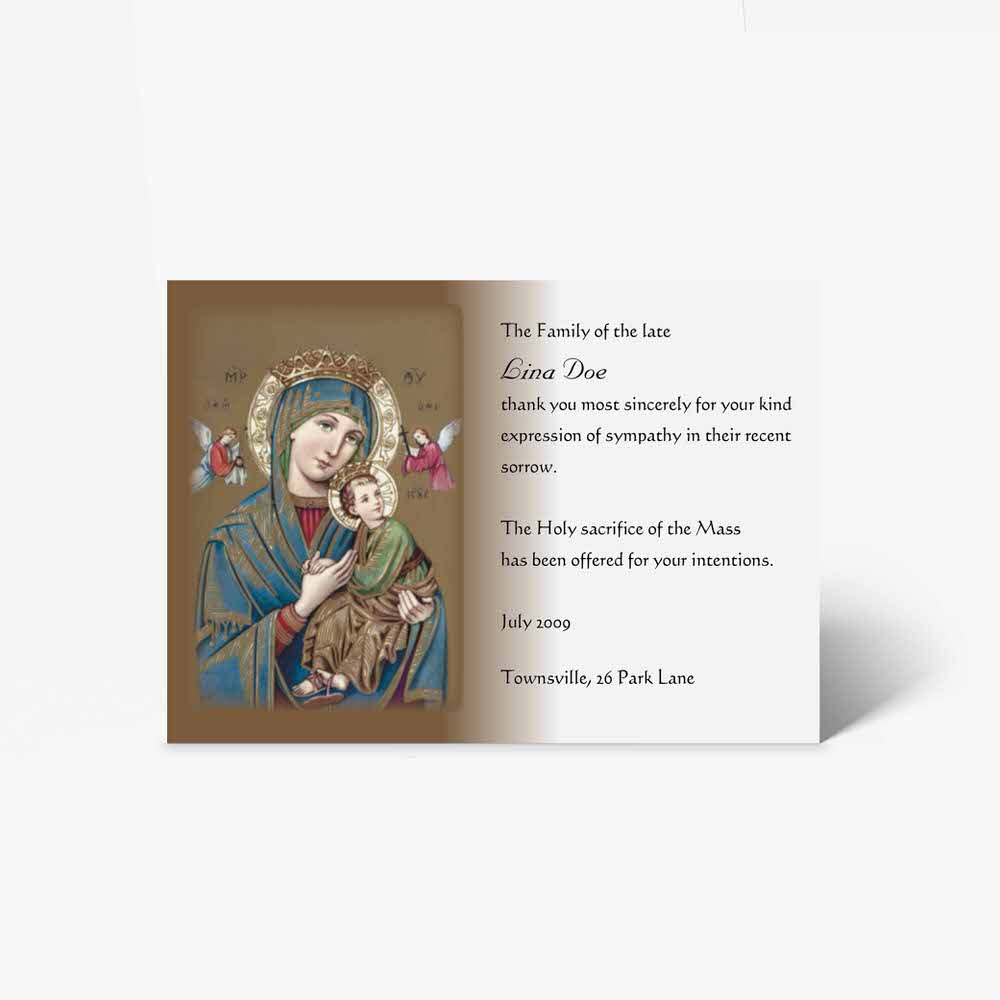 a card with the image of the virgin mary and child