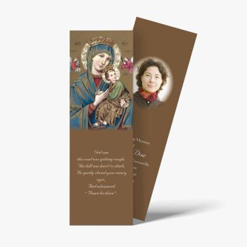 a bookmark with a picture of the virgin mary and child