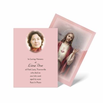 pink funeral cards with jesus