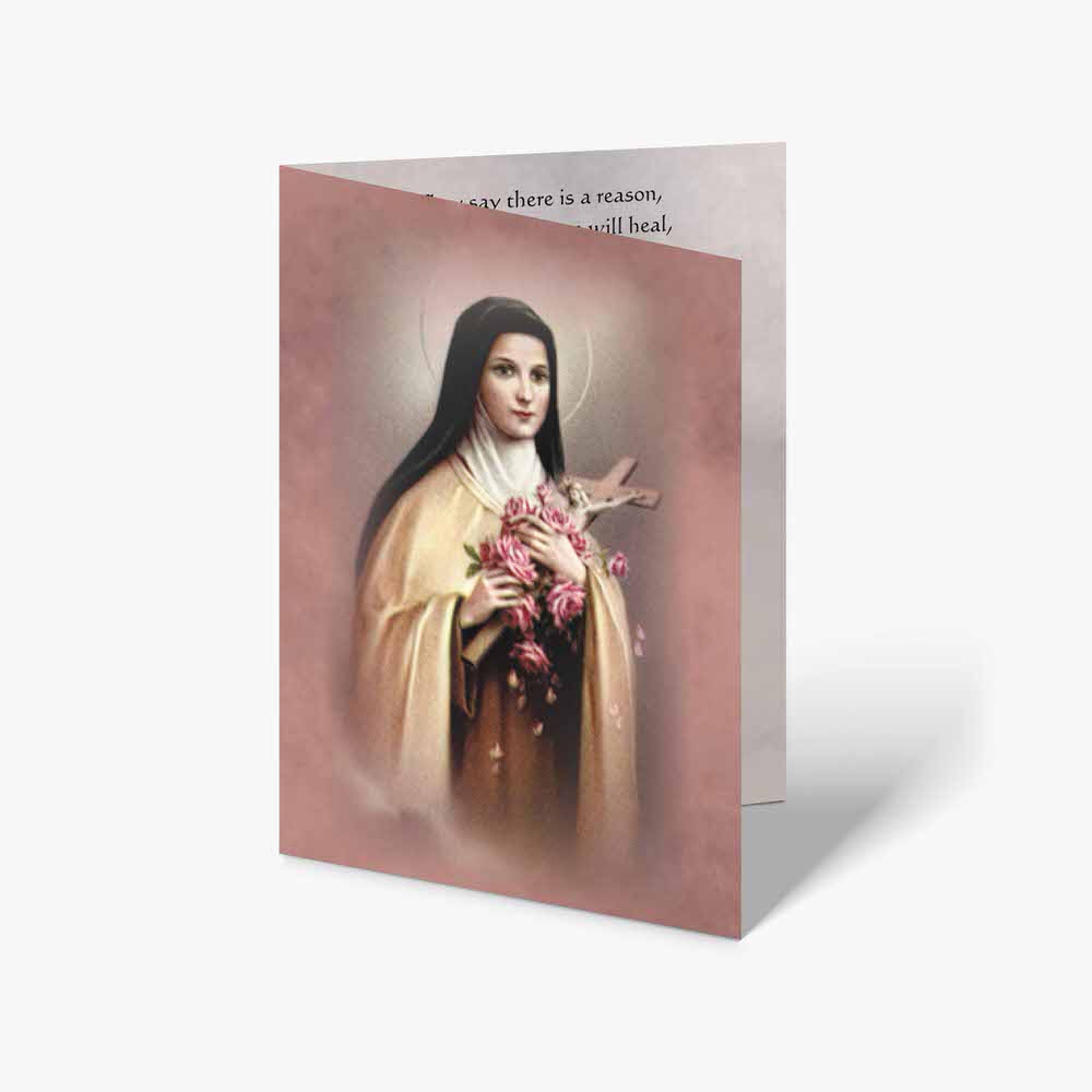 a card with the image of a nun holding flowers