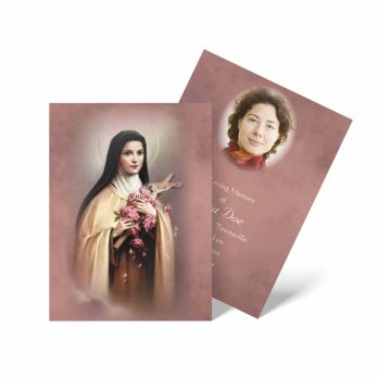 a card with a picture of a woman holding flowers