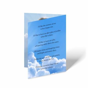 a card with a photo of a person in the sky with clouds and a poem