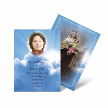 prayer cards with the image of the virgin mary and the words of the prayer