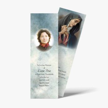 a bookmark with a picture of a woman praying