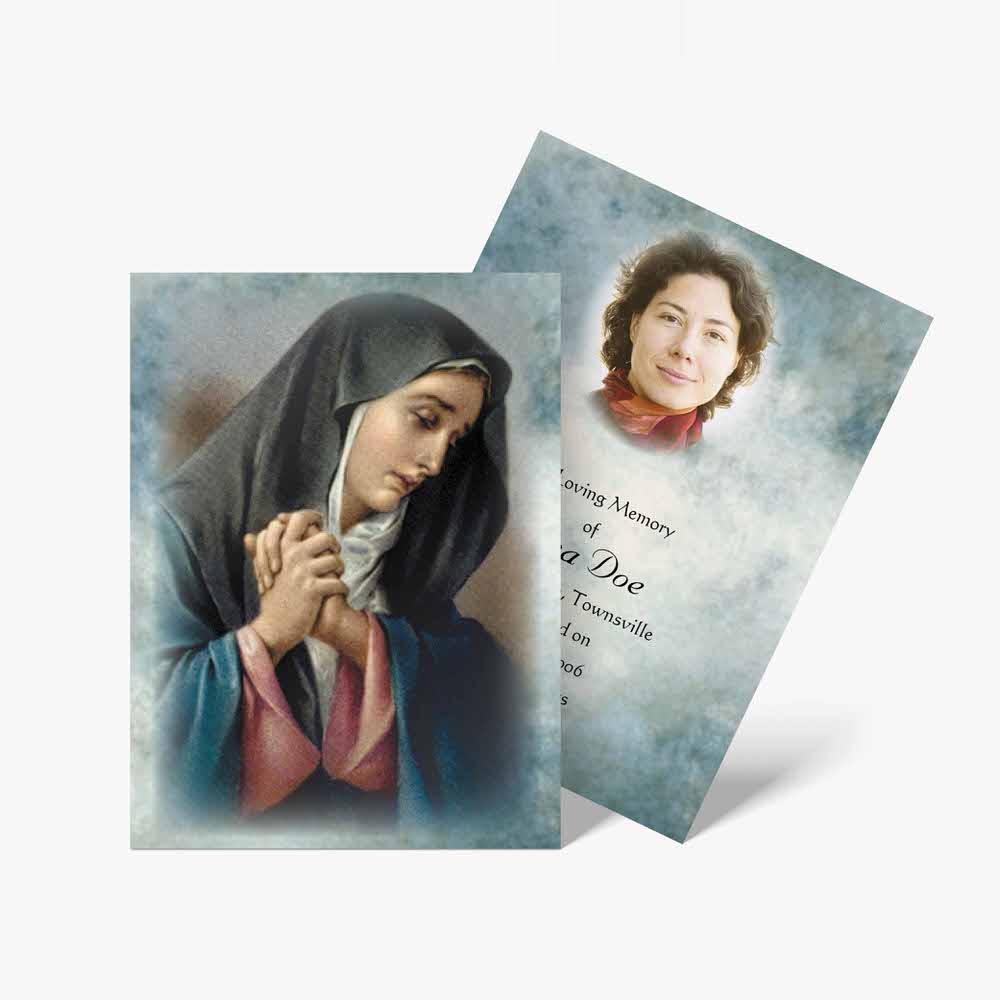 a prayer card with a picture of mary