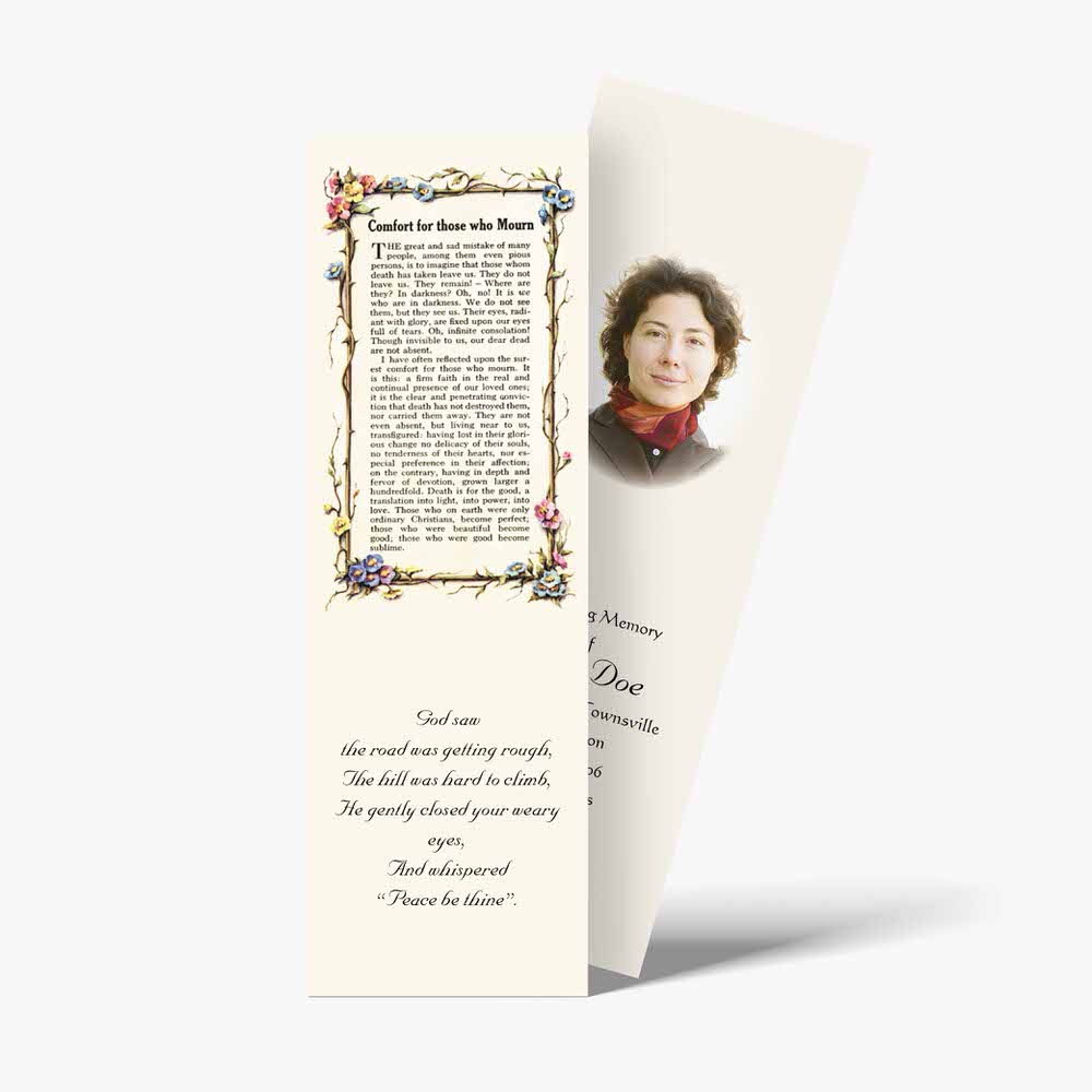 a bookmark with a picture of a woman in a floral pattern