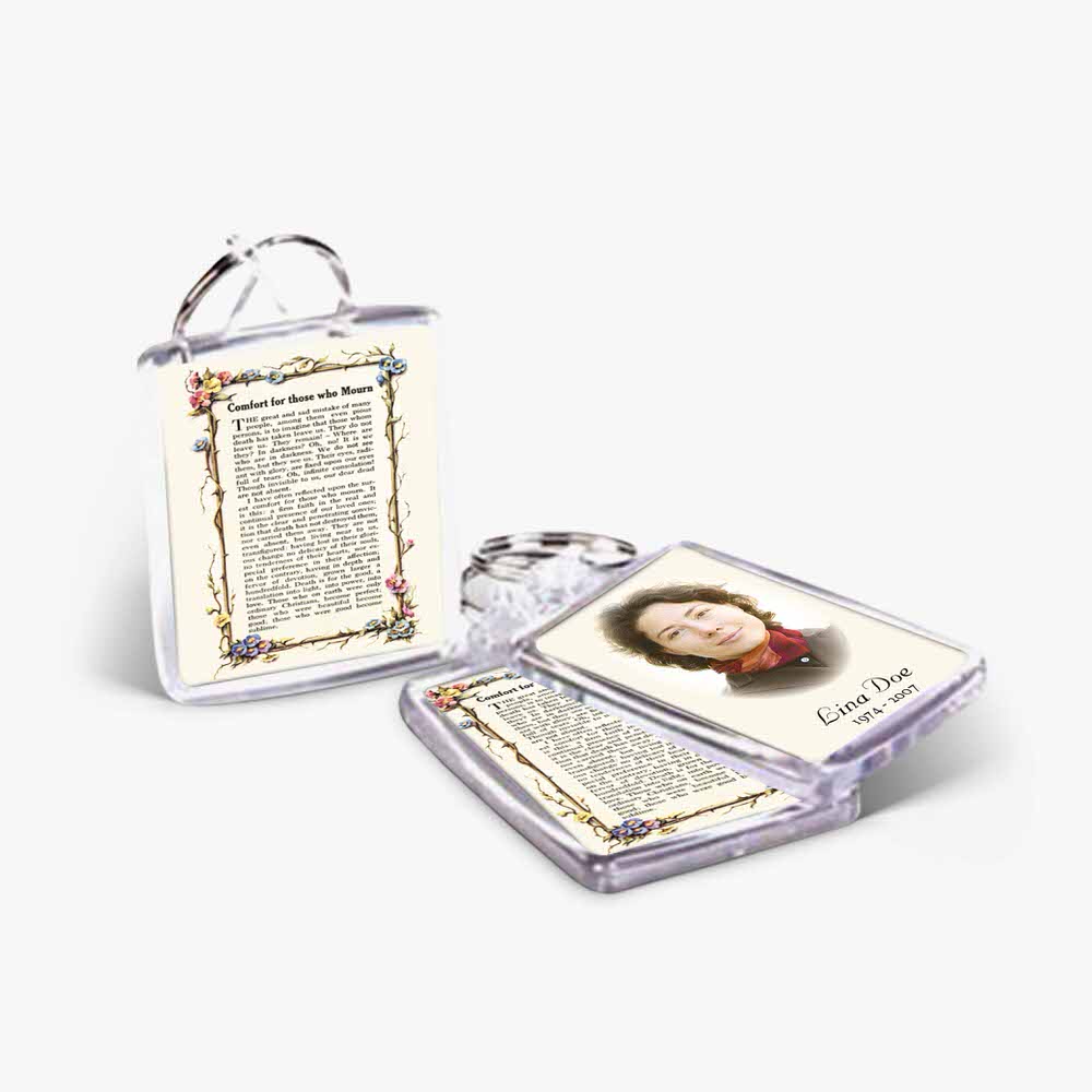 a keychain with a picture of a woman on it
