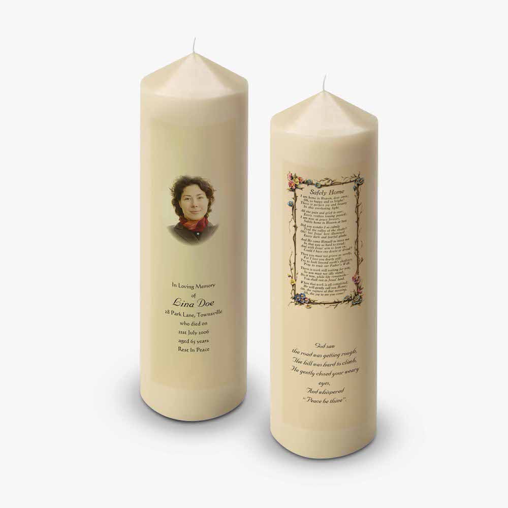 two candles with a poem on them