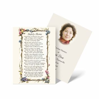 a funeral card with a poem and a photo of a woman