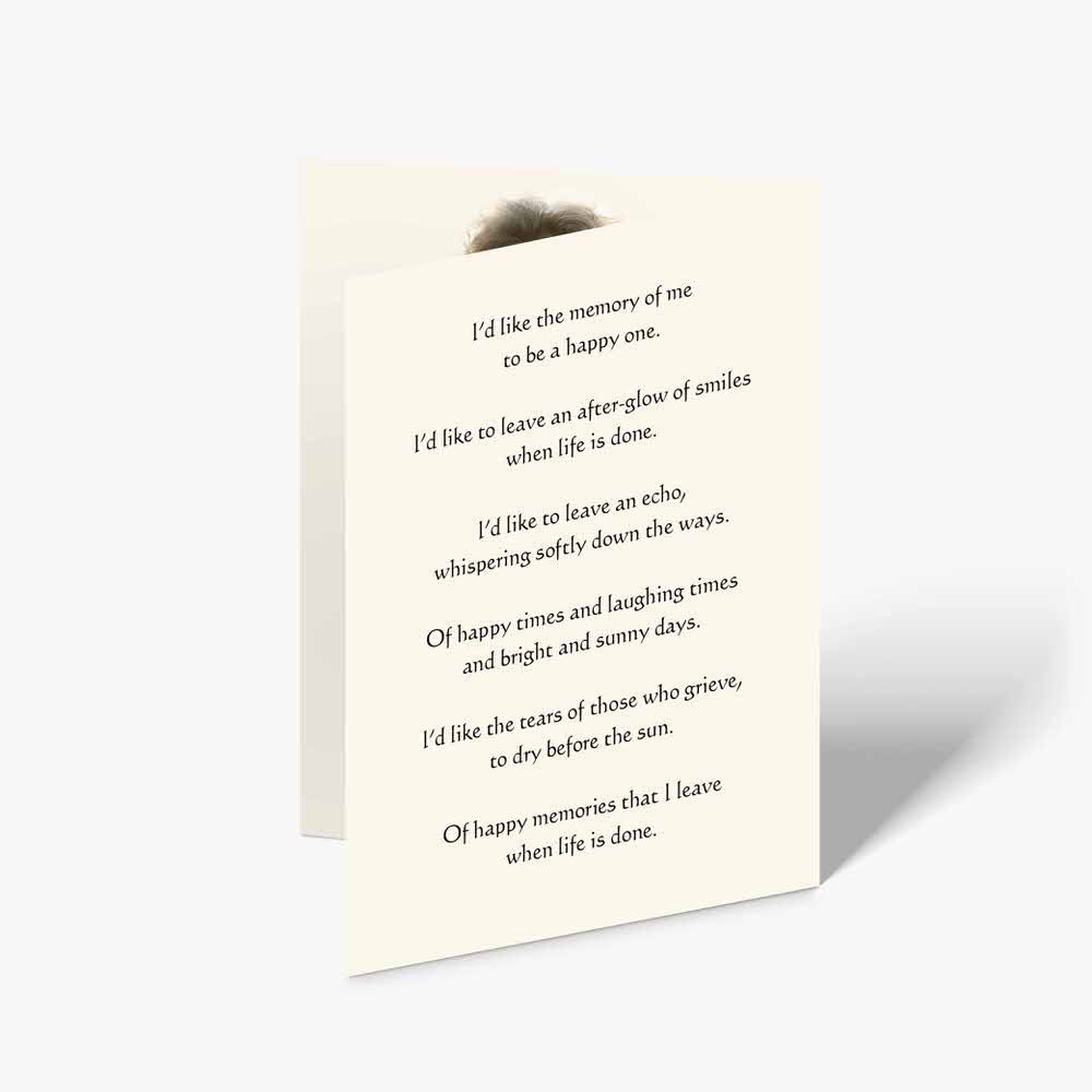 a card with a poem about the death of a loved one