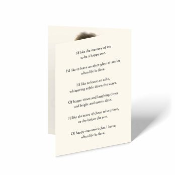 a card with a poem about the death of a loved one