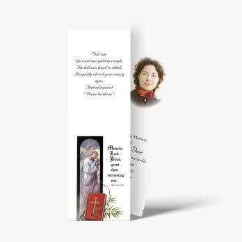 a bookmark with a picture of a woman and a bible