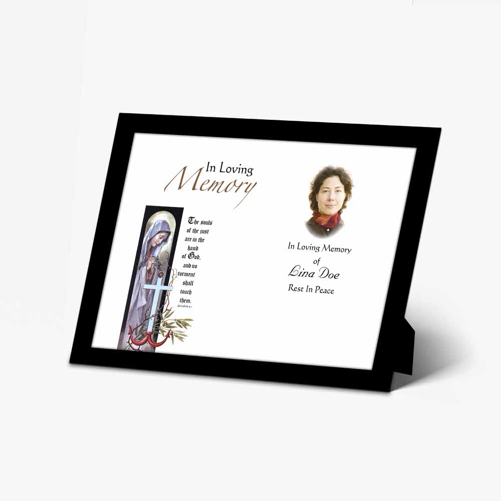 a memorial card with a picture of a woman