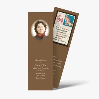 a brown bookmark with a photo of a woman