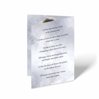 a card with a poem about the death of a loved one