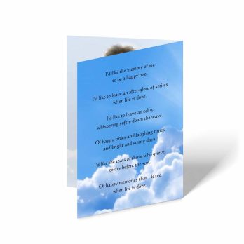 memorial card with a photo of a person in the sky