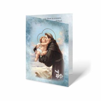 a card with an image of st anthony and a baby