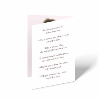 a card with a poem about the death of a child