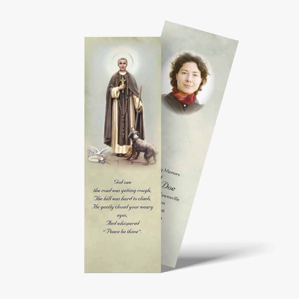 a bookmark with a picture of st anthony and a dog