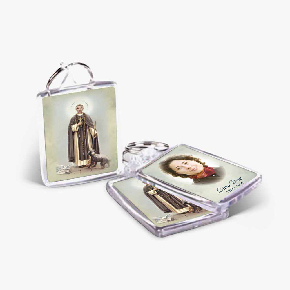 a keychain with a photo of saint joseph