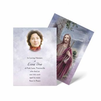 funeral cards with pictures of jesus and a woman