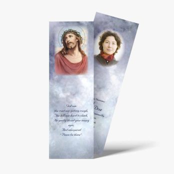 a bookmark with a picture of jesus and a woman