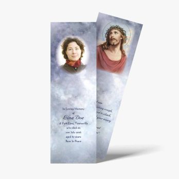 a bookmark with a picture of jesus and a woman