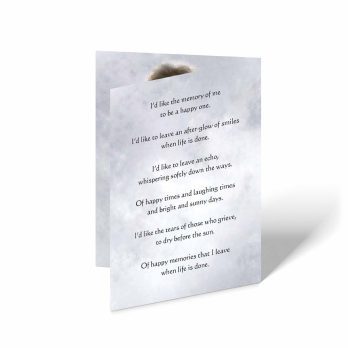 a card with a poem about the death of a loved one