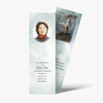 a bookmark with a photo of a woman on the cross