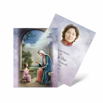 a card with a picture of the mary and child