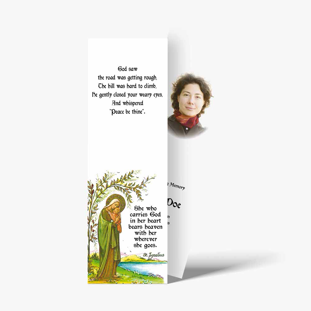 a bookmark with a picture of a woman and a tree