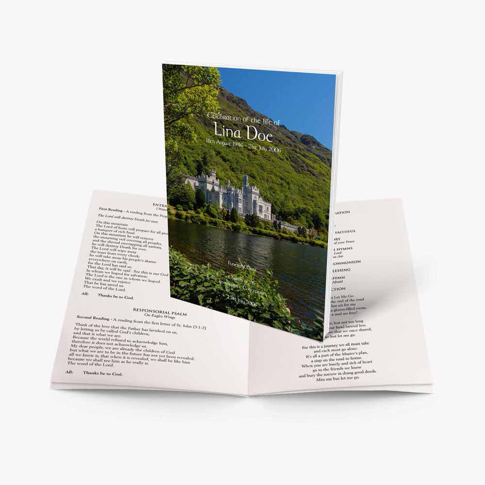 a booklet with a picture of a castle on it