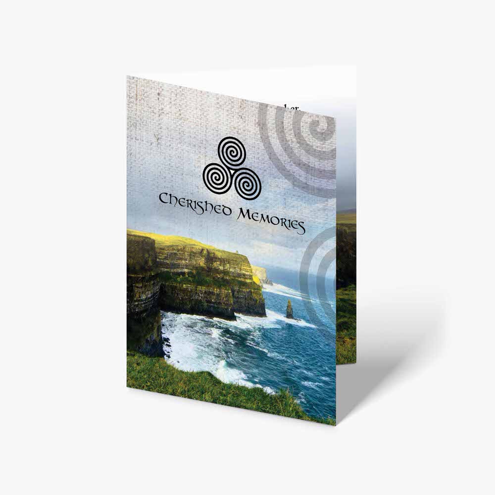 a brochure with the words, celtic visions, and a view of the ocean