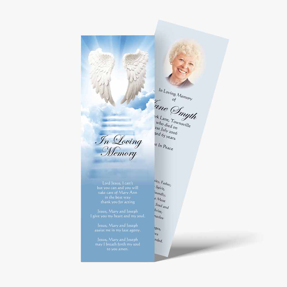 funeral bookmark template with angel wings