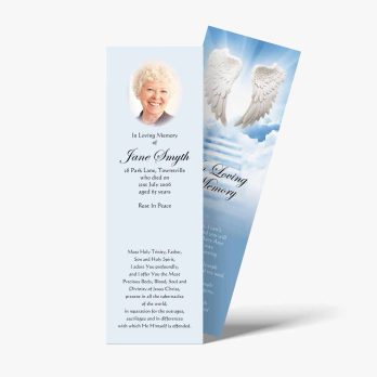 funeral bookmarks with an angel and a photo