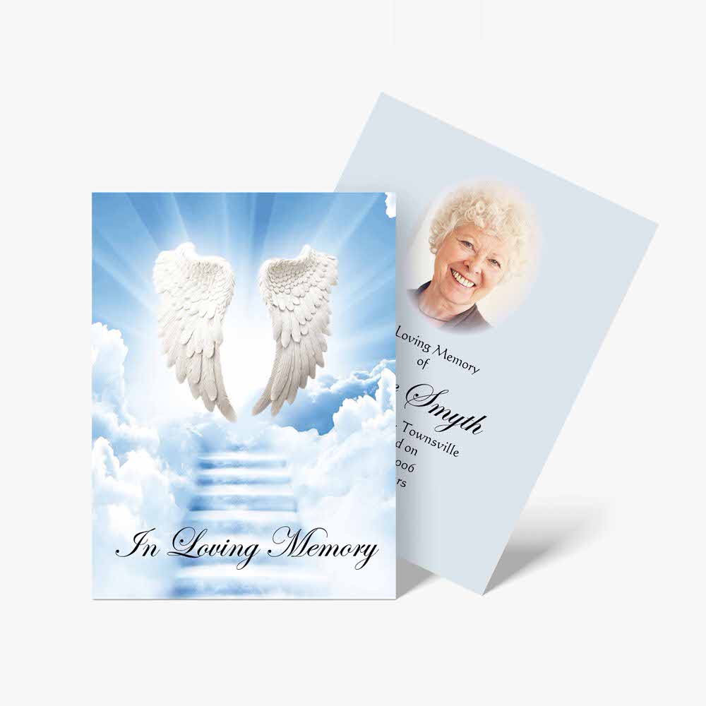 funeral card template with angel wings