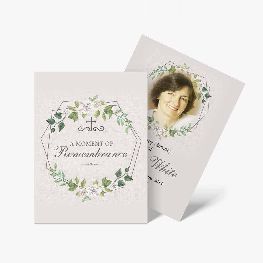 memorial card template with floral wreath