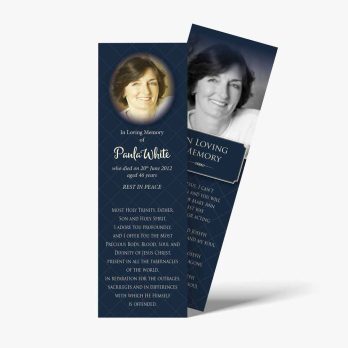 a funeral bookmark template with a photo of a woman