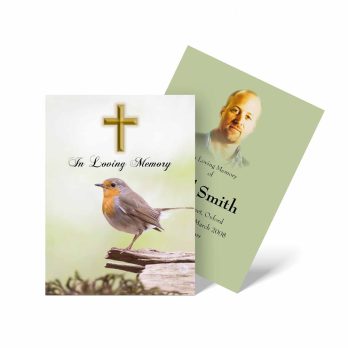 funeral cards with a bird on a branch