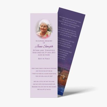 a purple bookmark with a photo of a woman