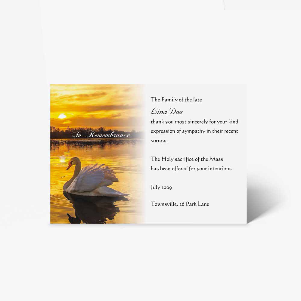 swan at sunset - memorial card