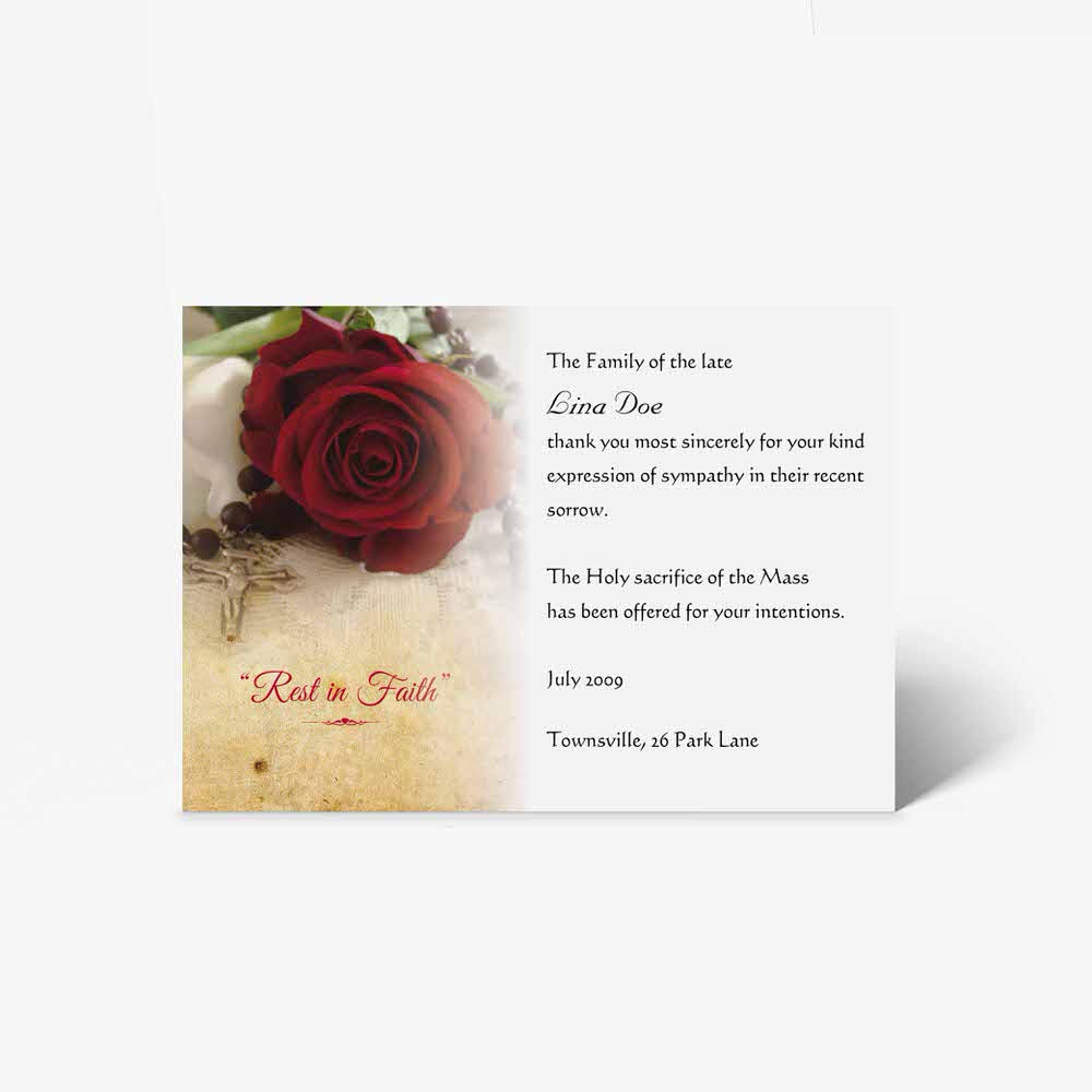 wedding card with red rose and cross