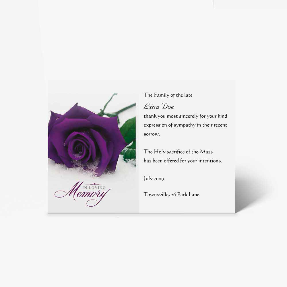 memorial card template - purple rose
