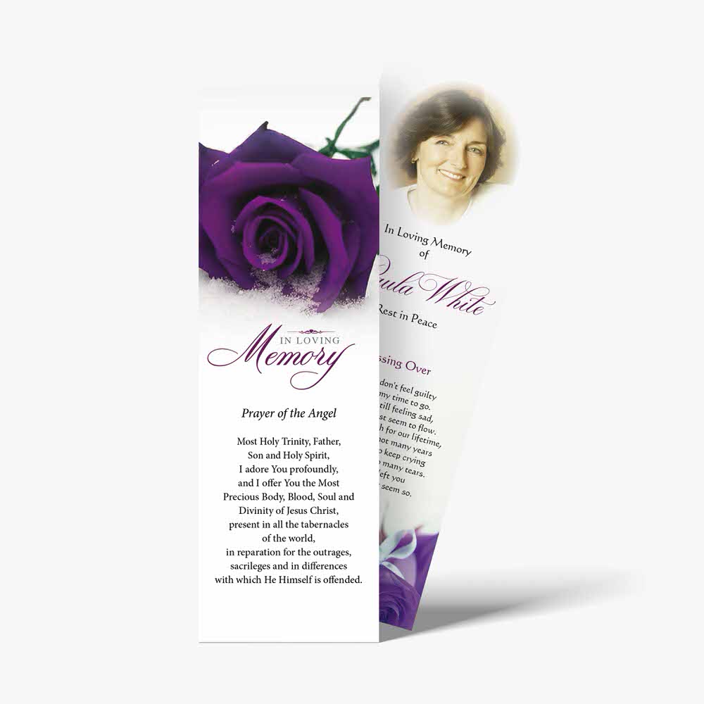 memorial bookmark template with purple rose