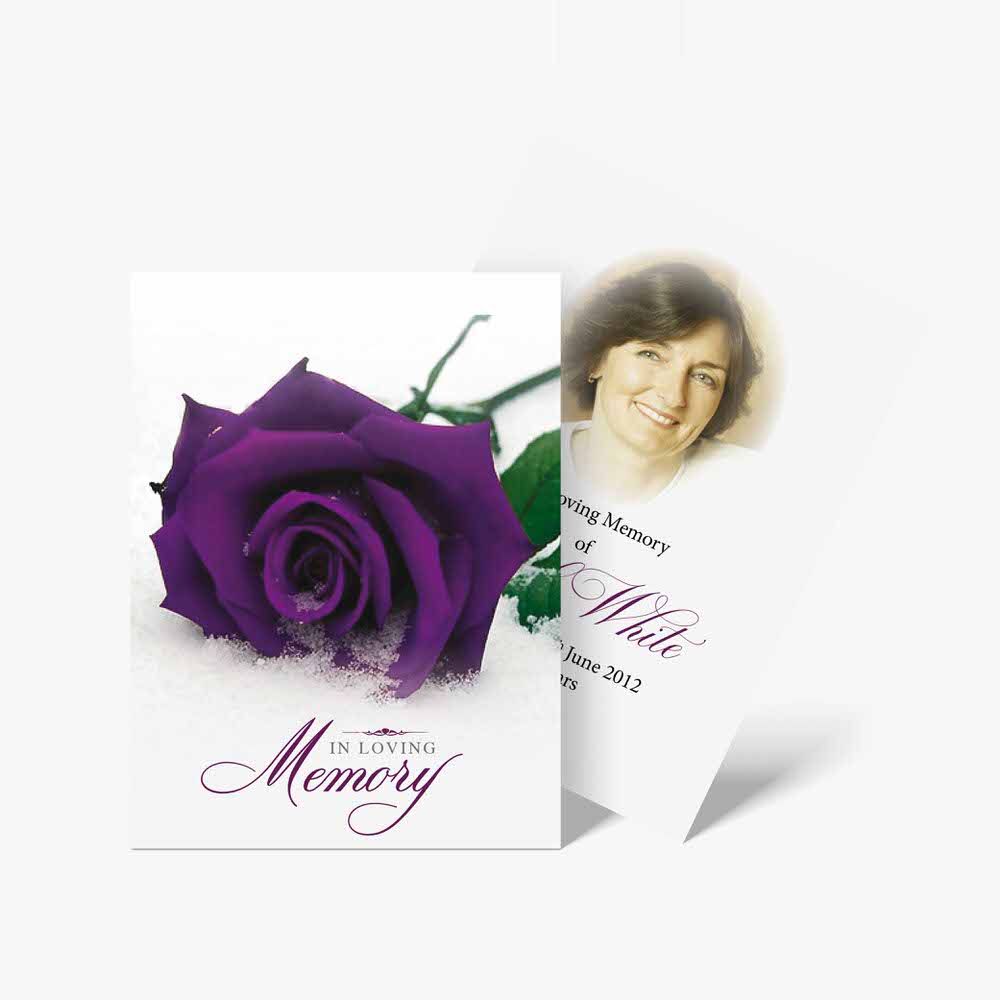 memorial cards with purple rose