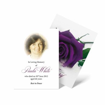 funeral card template with purple rose