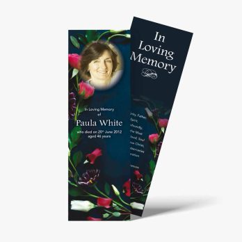 a funeral bookmark with a photo of a woman