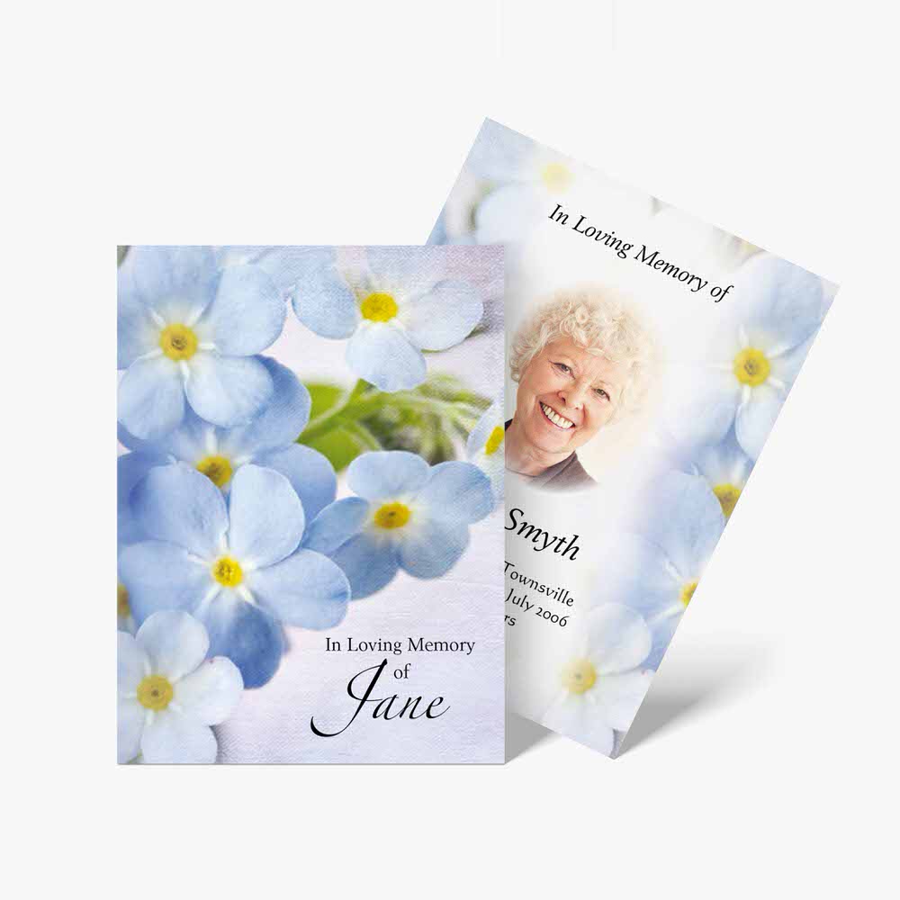 forget me not blue flowers funeral card