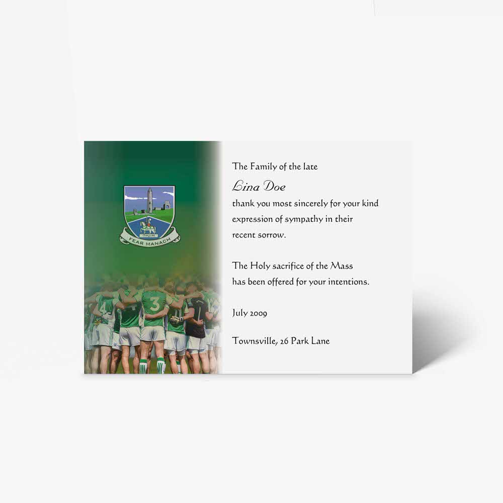 a green and white greeting card with a picture of a team